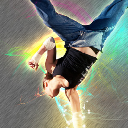 Танцор, окружённый цветным свечением