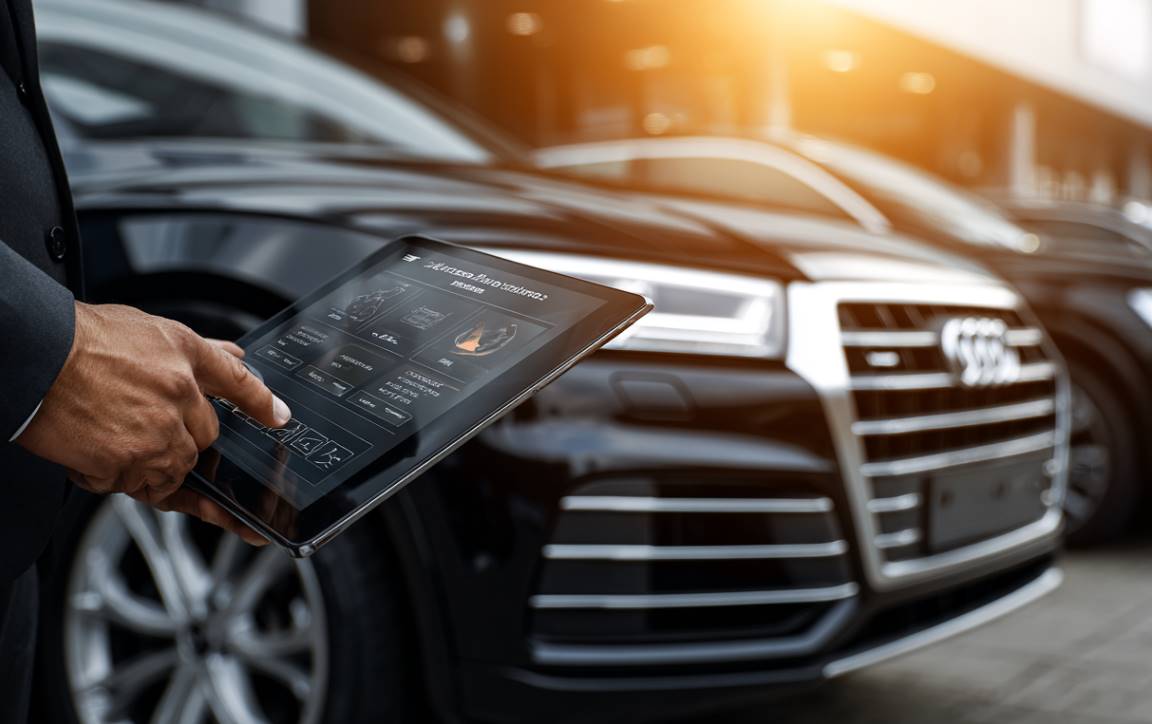 человек смотрит информацию про авто рядом с ним