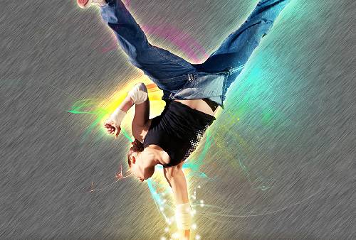 Танцор, окружённый цветным свечением