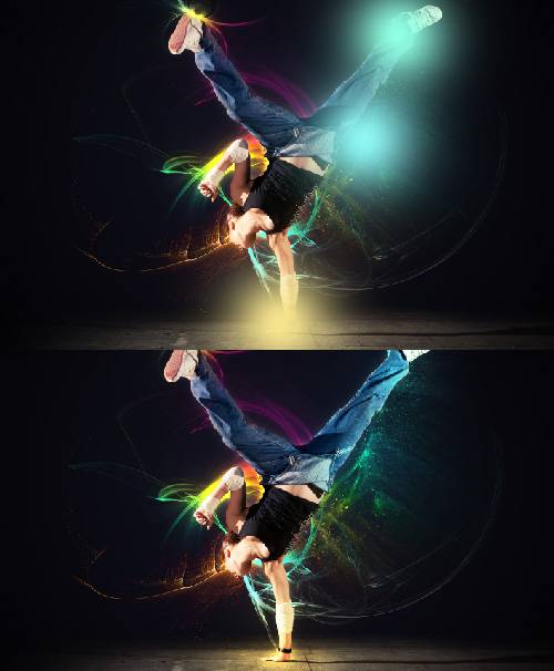 Танцор, окружённый цветным свечением